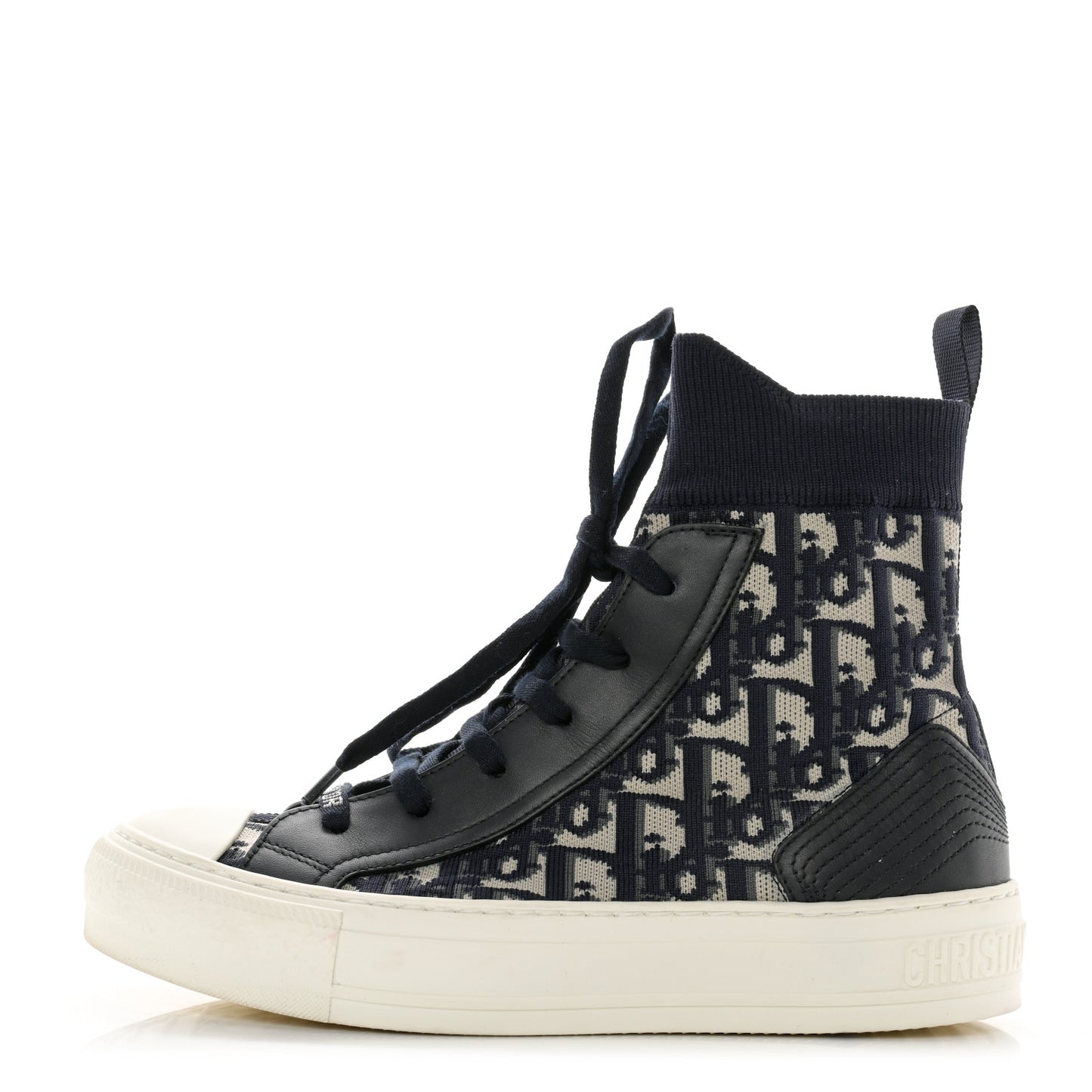 Technical Knit Calfskin Oblique Womens Walk'n Dior High Top Sneakers 36 Deep Blue