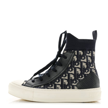 Christian Dior Technical Knit Calfskin Oblique Womens Walk'n Dior High Top Sneakers 36 Deep Blue 2 of 8
