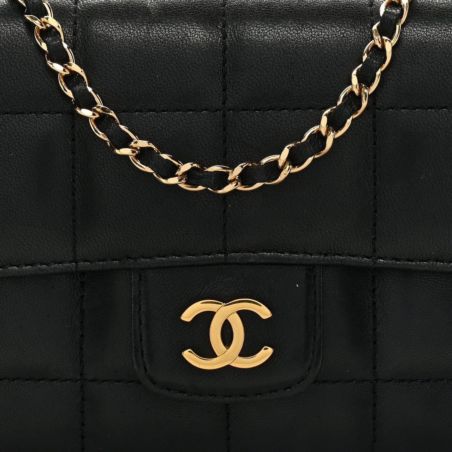 Lambskin Quilted Mini Chocolate Bar Flap Black