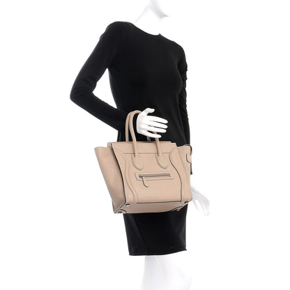 Celine Drummed Calfskin Micro Luggage Dune 2 of 9