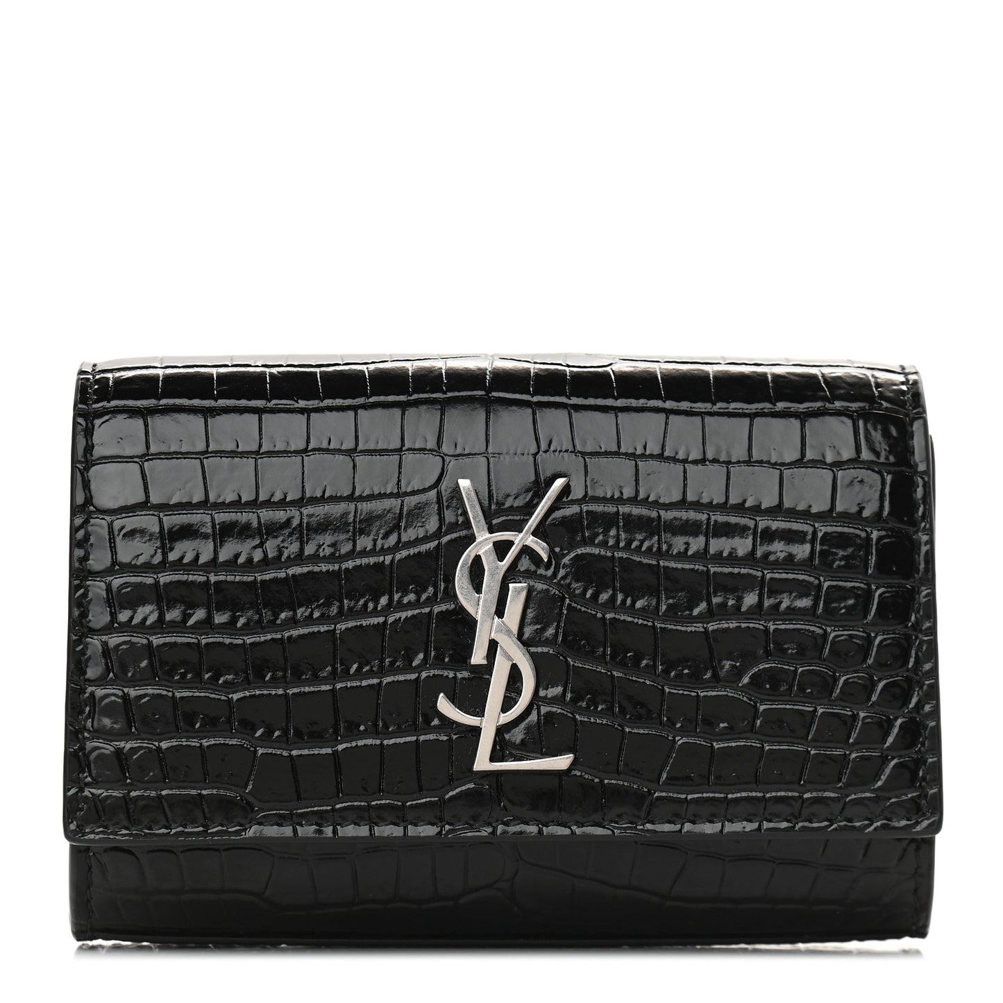 Calfskin Crocodile Embossed Monogram Kate Belt Bag Black