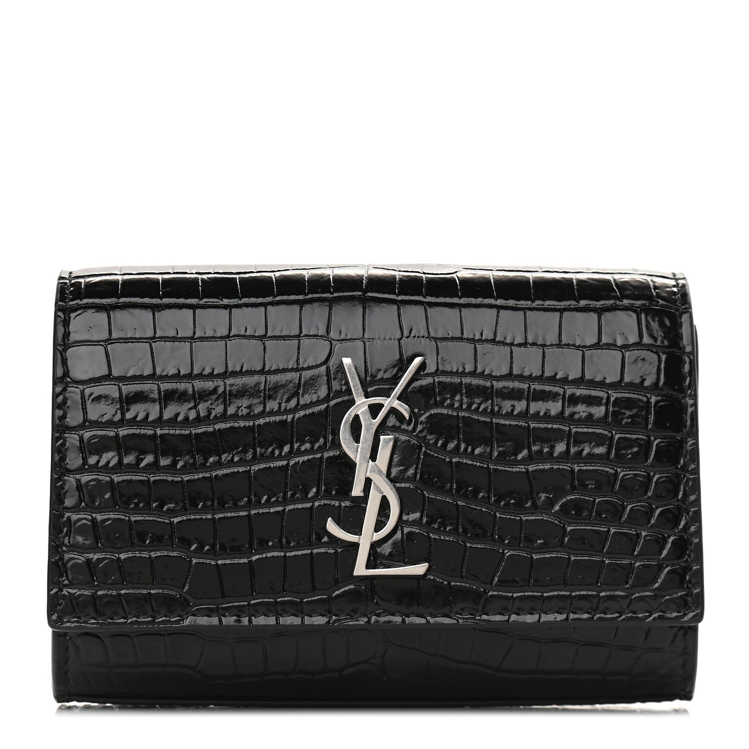Saint Laurent Calfskin Crocodile Embossed Monogram Kate Belt Bag Black 1 of 8