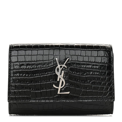 Saint Laurent Calfskin Crocodile Embossed Monogram Kate Belt Bag Black 1 of 8