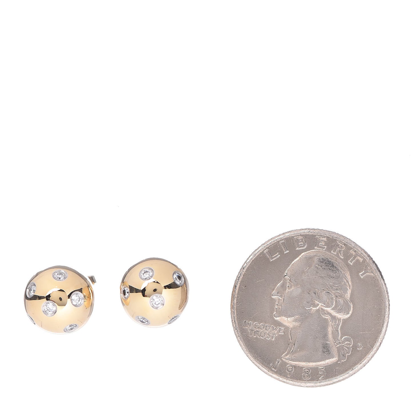 18K Yellow Gold Platinum Diamond 10.5mm Etoile Ball Earrings