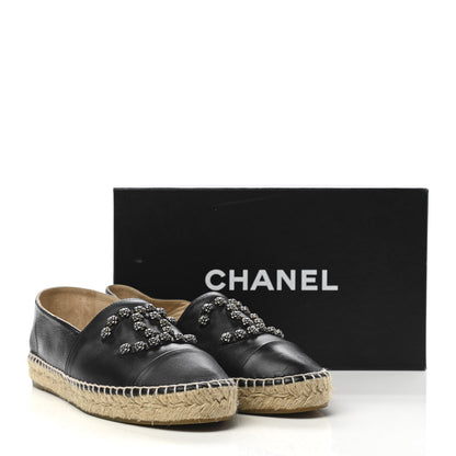 Chanel Lambskin Camellia CC Stud Espadrilles 40 Black 9 of 9