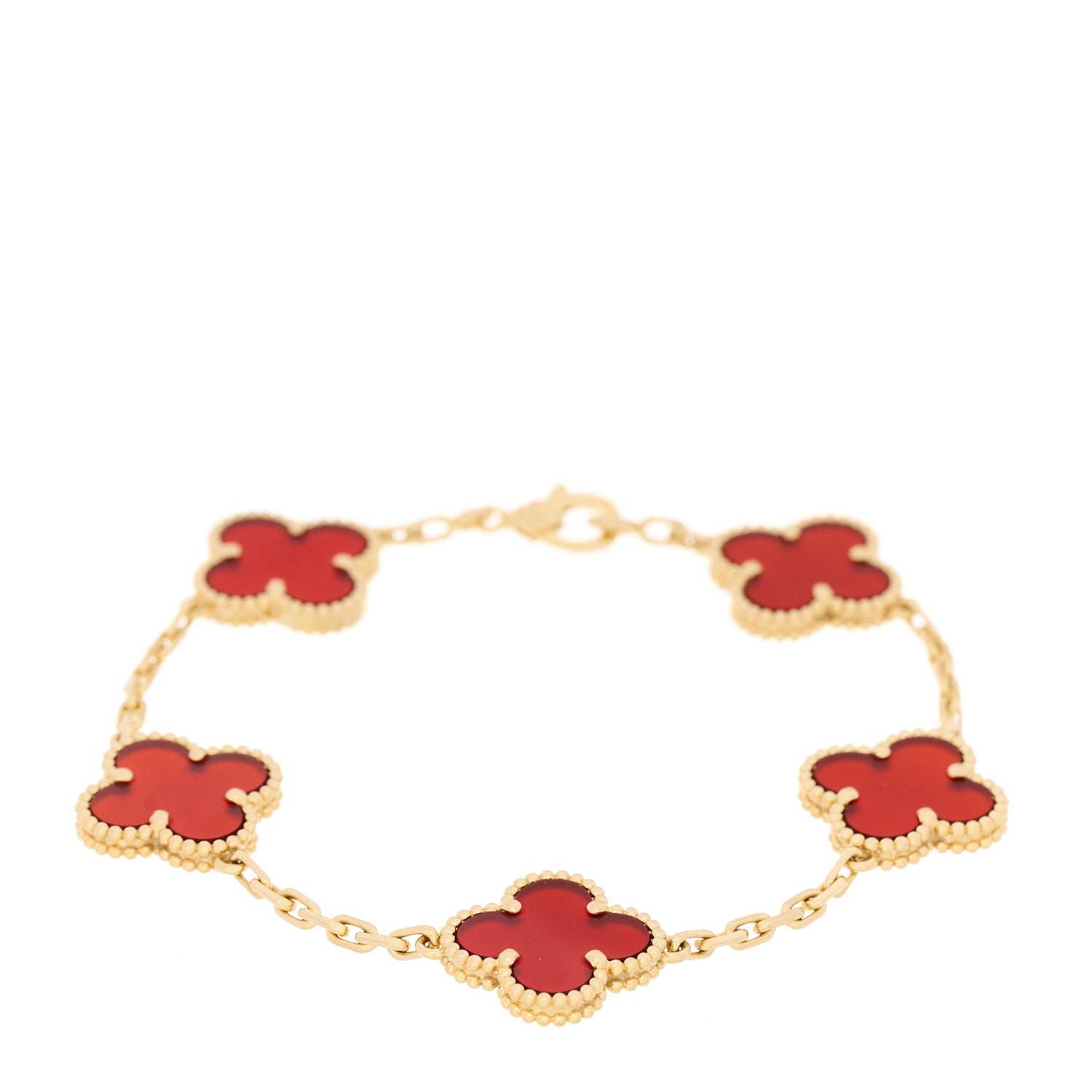 Van Cleef & Arpels 18K Yellow Gold Carnelian 5 Motifs Vintage Alhambra Bracelet 1 of 7