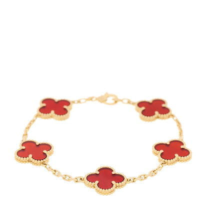 Van Cleef & Arpels 18K Yellow Gold Carnelian 5 Motifs Vintage Alhambra Bracelet 1 of 7