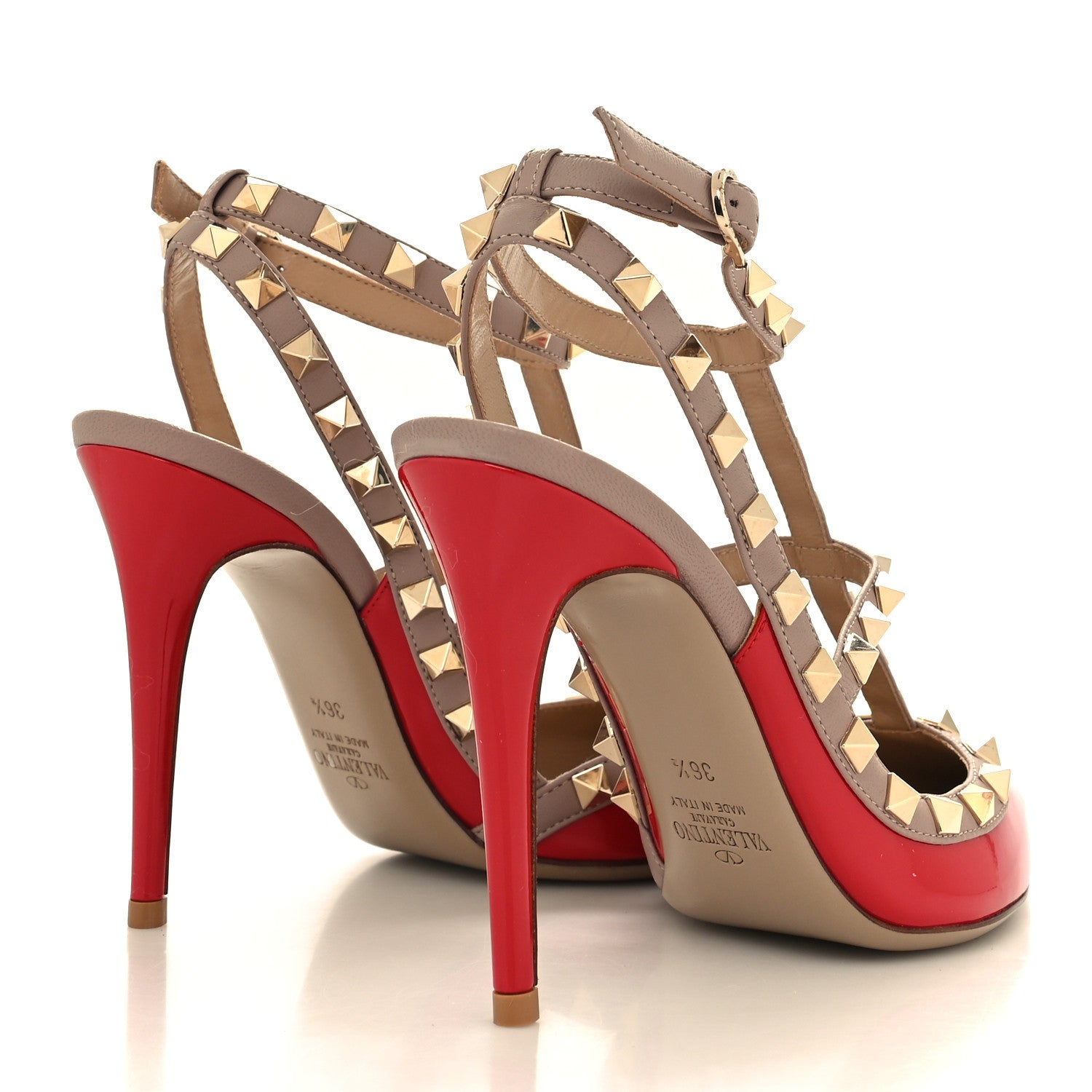 Valentino Garavani Patent Nappa Rockstud Ankle Strap 100mm Pumps 36.5 Rosso Valentino Poudre 4 of 8