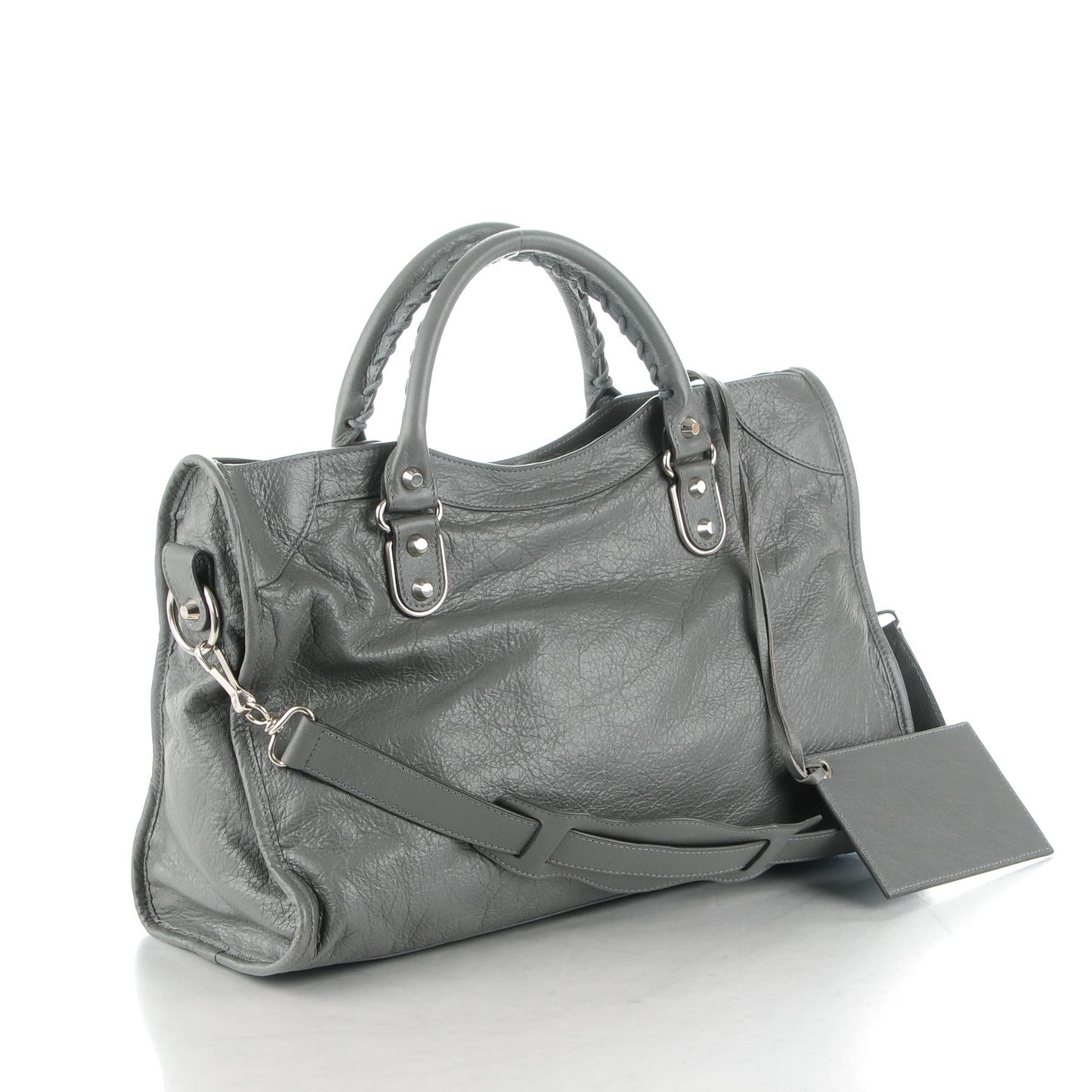 Agneau Silver Metallic Edge Hardware City Gris Cendre