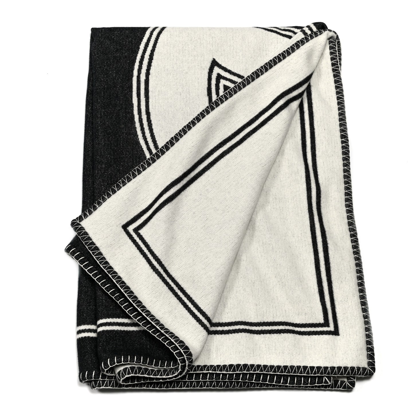 Merino Wool Cashmere CC Throw Blanket Black White