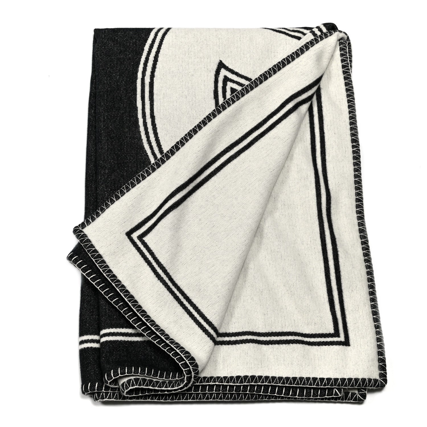 Chanel Merino Wool Cashmere CC Throw Blanket Black White 3 of 4