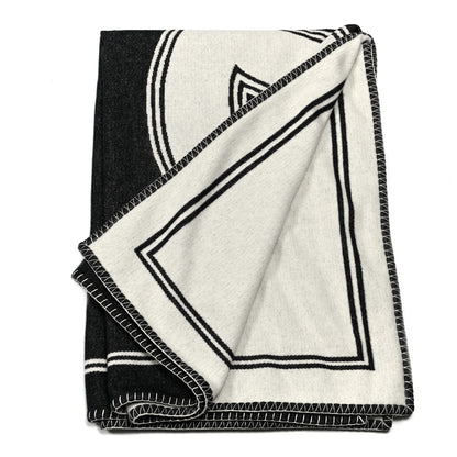 Chanel Merino Wool Cashmere CC Throw Blanket Black White 3 of 4
