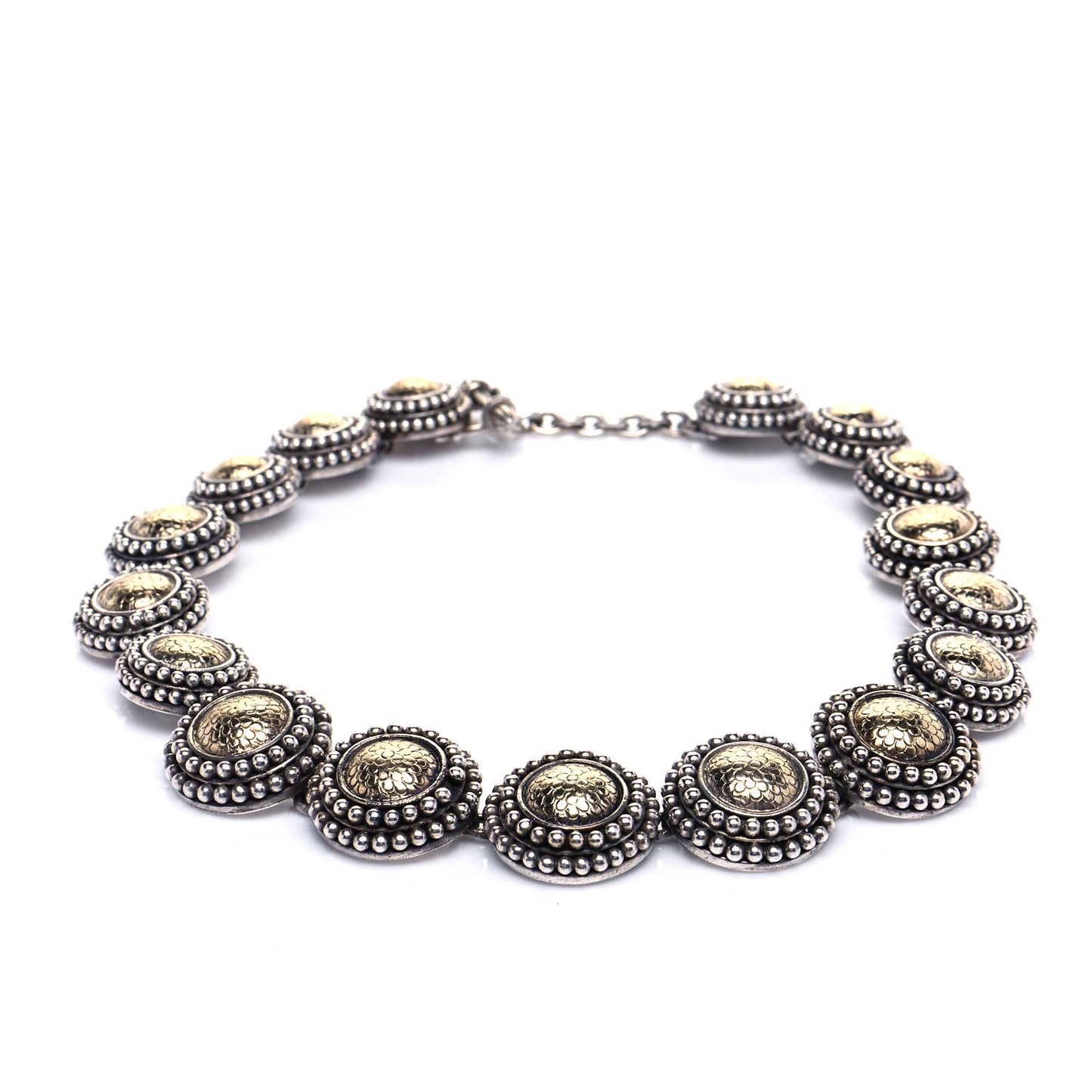 Sterling Silver 18K Yellow Gold Dot Round Disc Link Necklace