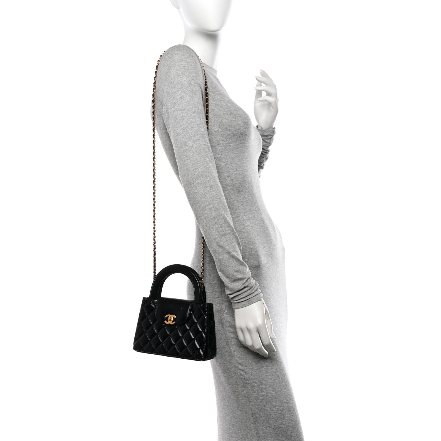 Chanel Shiny Aged Calfskin Quilted Nano Kelly Shopper Black 2 of 10