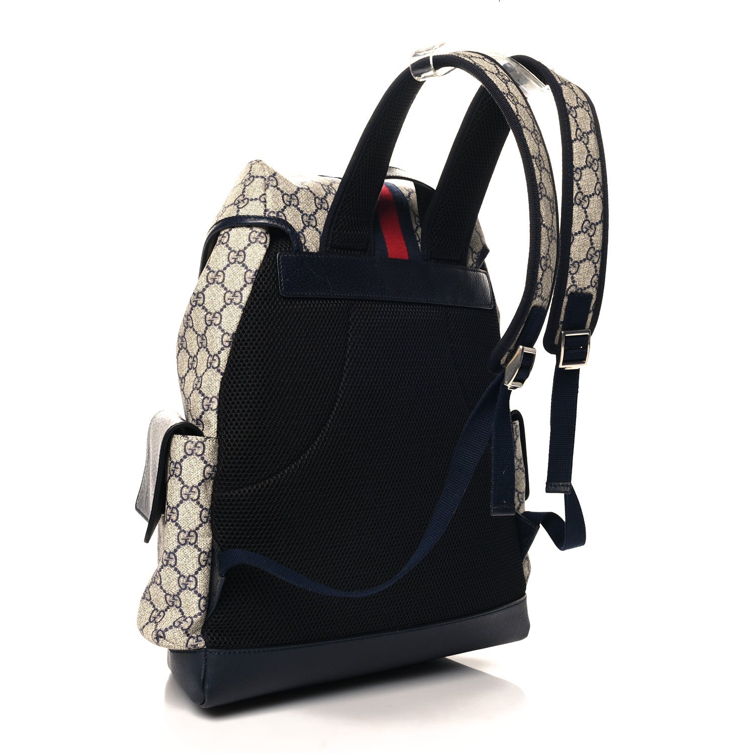 Gucci GG Supreme Monogram Medium Ophidia Double Buckle Backpack Beige Blue Black 3 of 10