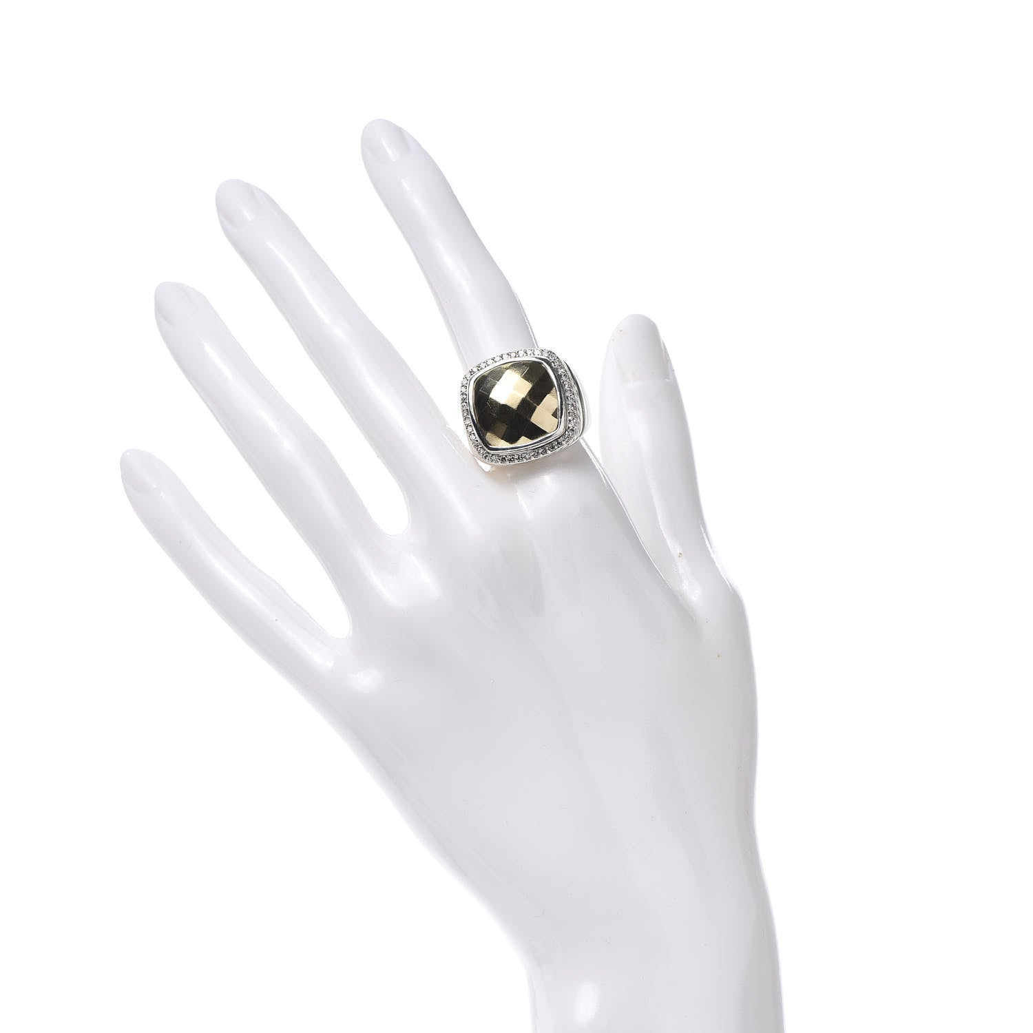 David Yurman Sterling Silver 18K Yellow Gold Diamond 14mm Albion Statement Ring 54 6.75 2 of 5