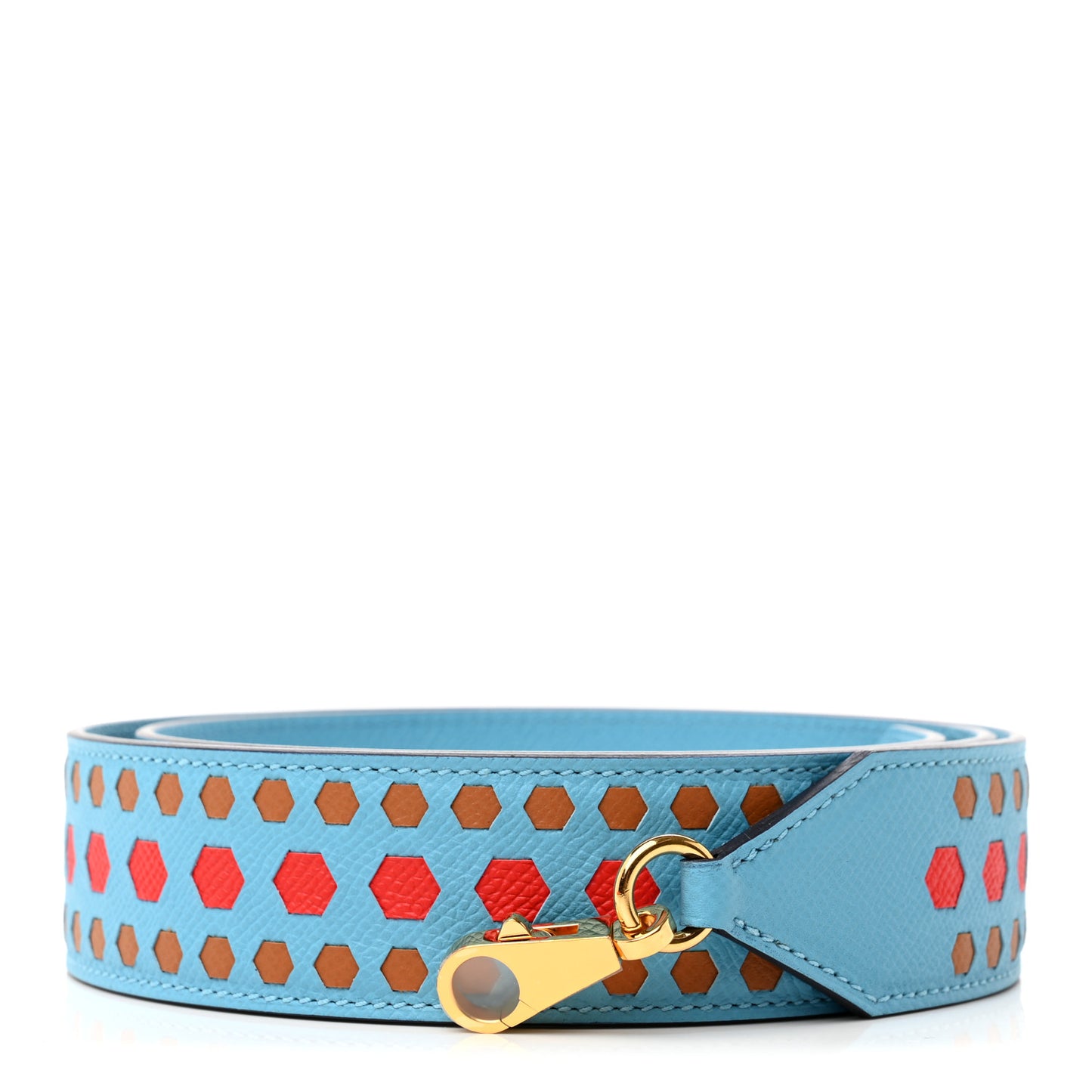 Epsom 40mm Hexagone Tressage Shoulder Strap Bleu De Nord Rouge De Coeur Gold