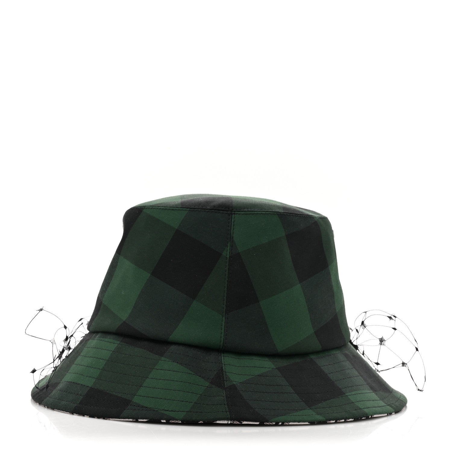 Christian Dior Cotton Large Brim Bucket Hat with Veil 57 Green Black 5 of 8