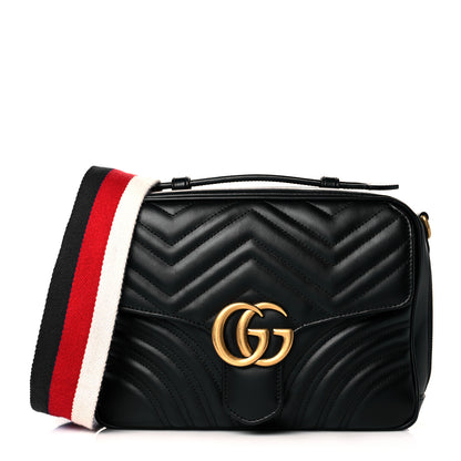 Gucci Calfskin Matelasse Sylvie Web Small GG Marmont Top Handle Shoulder Bag Black 1 of 13