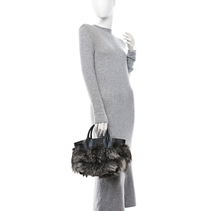 Christian Louboutin Calfskin Empire Fox Fur Small Eloise Tote Silver Black 2 of 9