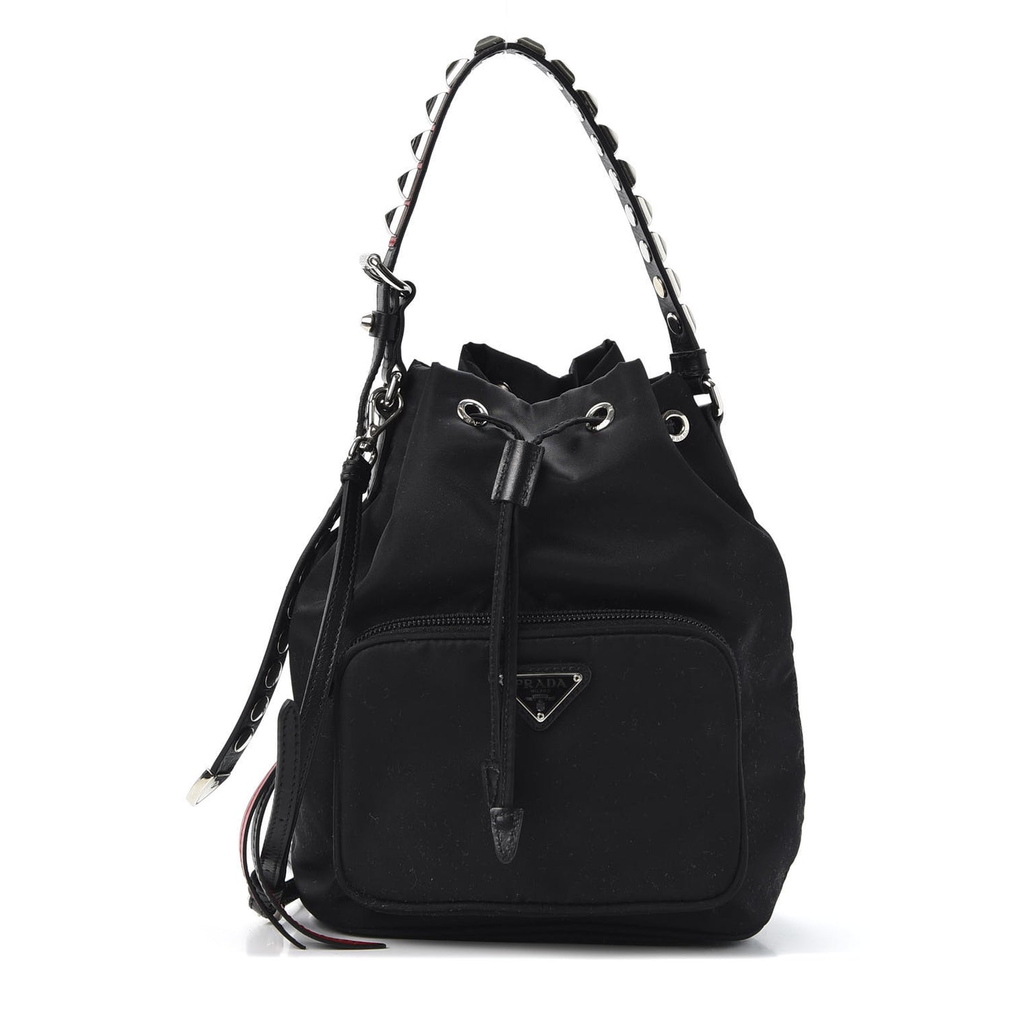 Tessuto Nylon Studded New Vela Mini Bucket Crossbody Bag Black Fuoco