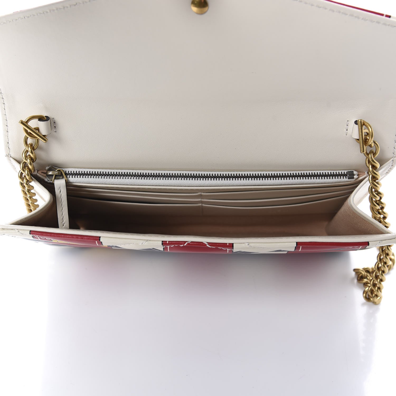 Gucci Calfskin Matelasse Trompe L'Oeil Print Mini GG Marmont Chain Wallet White 5 of 11