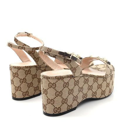 Gucci Monogram Nappa Chalotte Horsebit Ankle Strap 75mm Flatform Sandals 41 Beige Ebony 41 Beige Ebony 5 of 8