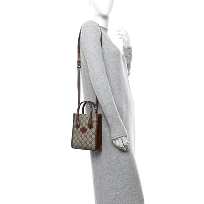 Gucci GG Supreme Monogram Azalea Calfskin Mini Retro Interlocking G Tote Bag Beige Ebony Brown Sugar Beige Ebony Brown Sugar 2 of 10