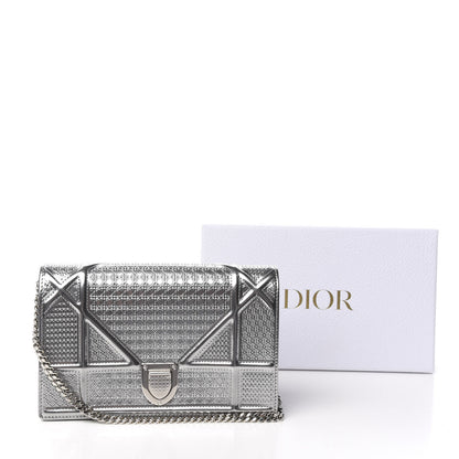 Christian Dior Metallic Patent Micro-Cannage Diorama Wallet on Chain Pouch Silver 9 of 9
