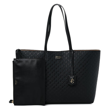 Jimmy Choo Calfskin Monogram Embossed Nine2Five East West Tote Black 1 of 15