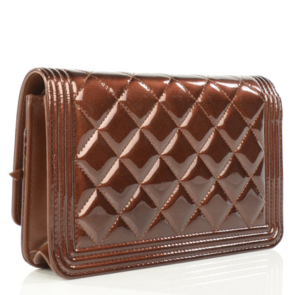 Chanel Patent Calfskin Quilted Boy Wallet On Chain WOC Brown 3 of 9