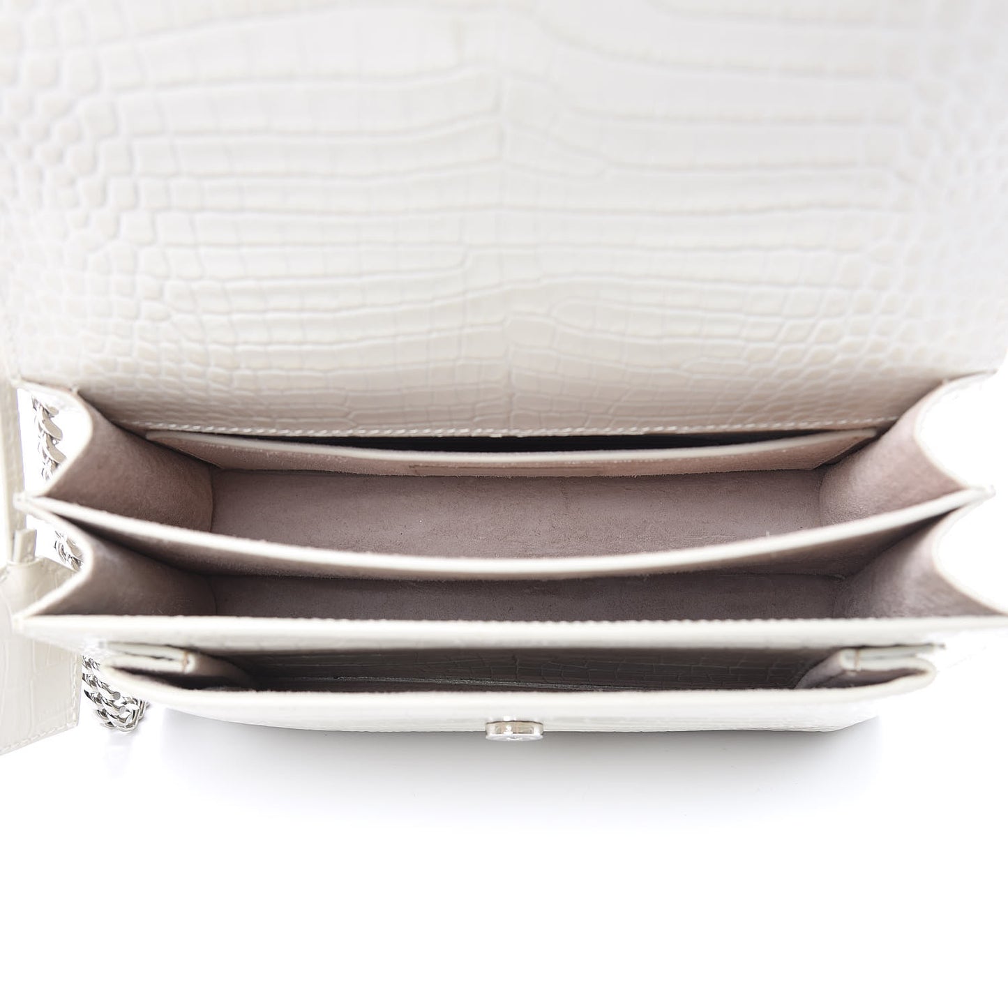Calfskin Crocodile Embossed Medium Monogram Sunset Icy White