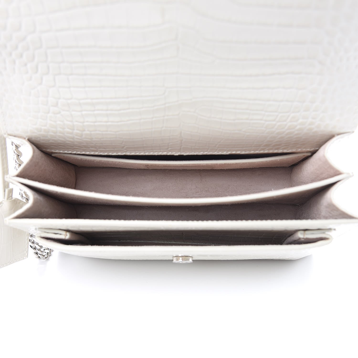 Saint Laurent Calfskin Crocodile Embossed Medium Monogram Sunset Icy White 5 of 11