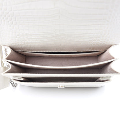 Saint Laurent Calfskin Crocodile Embossed Medium Monogram Sunset Icy White 5 of 11