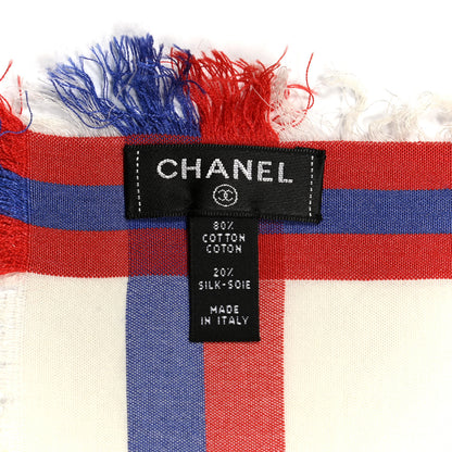 Chanel Cotton Silk CC Square Fringe Scarf White 3 of 3