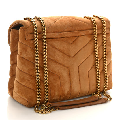 Saint Laurent Suede Calfskin Y Quilted Monogram Small Loulou Chain Satchel Cinnamon 3 of 9