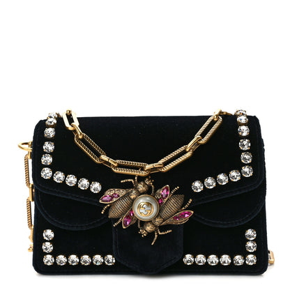 Gucci Velvet Crystal Mini Bee Broadway Shoulder Bag Black 1 of 13