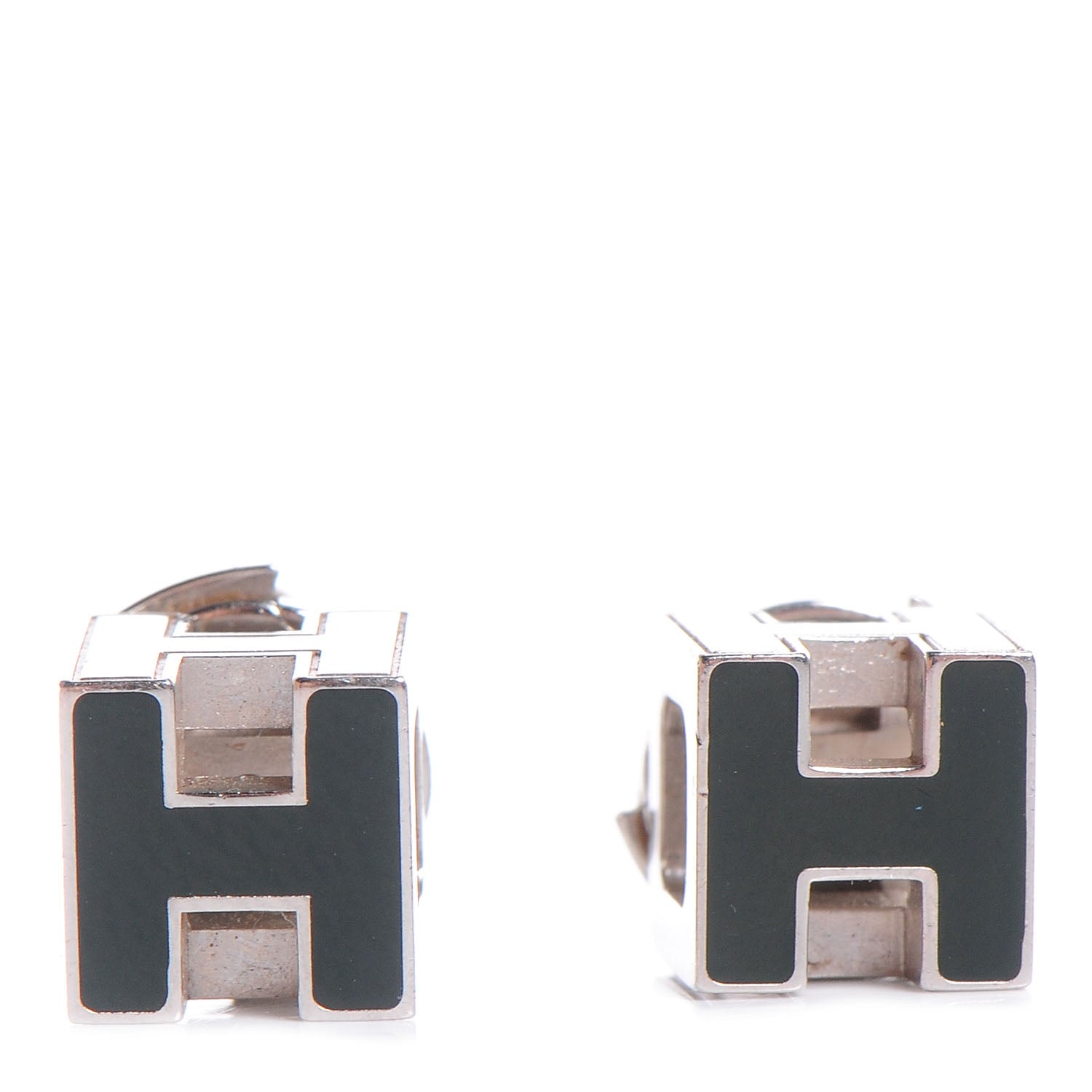 Hermes Palladium Lacquered Cage d'H Earrings Black 1 of 4