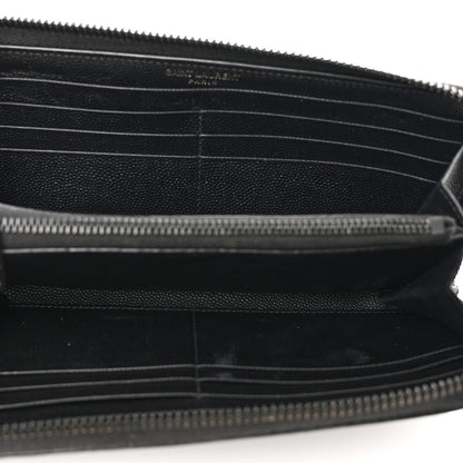 Saint Laurent Grain De Poudre Matelasse Chevron Monogram Monochrome Zip Around Wallet Black 5 of 10