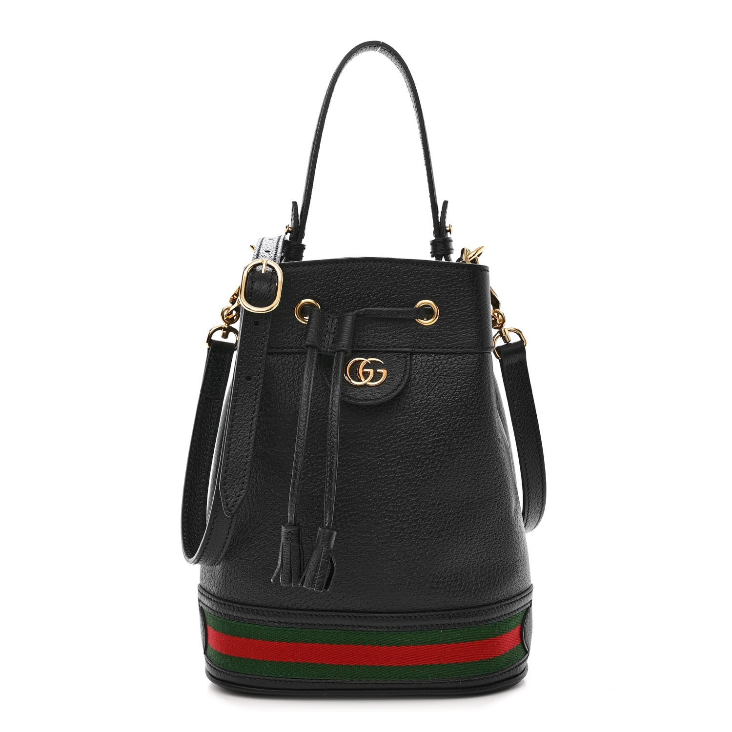 Gucci Glazed Textured Calfskin Web Small Ophidia Bucket Bag Black 1 of 11