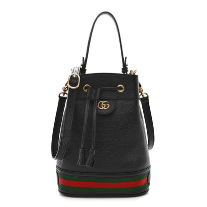 Gucci Glazed Textured Calfskin Web Small Ophidia Bucket Bag Black 1 of 11