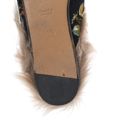 Gucci Velvet Fur Floral Womens Princetown Slippers 41 Black 10 of 14
