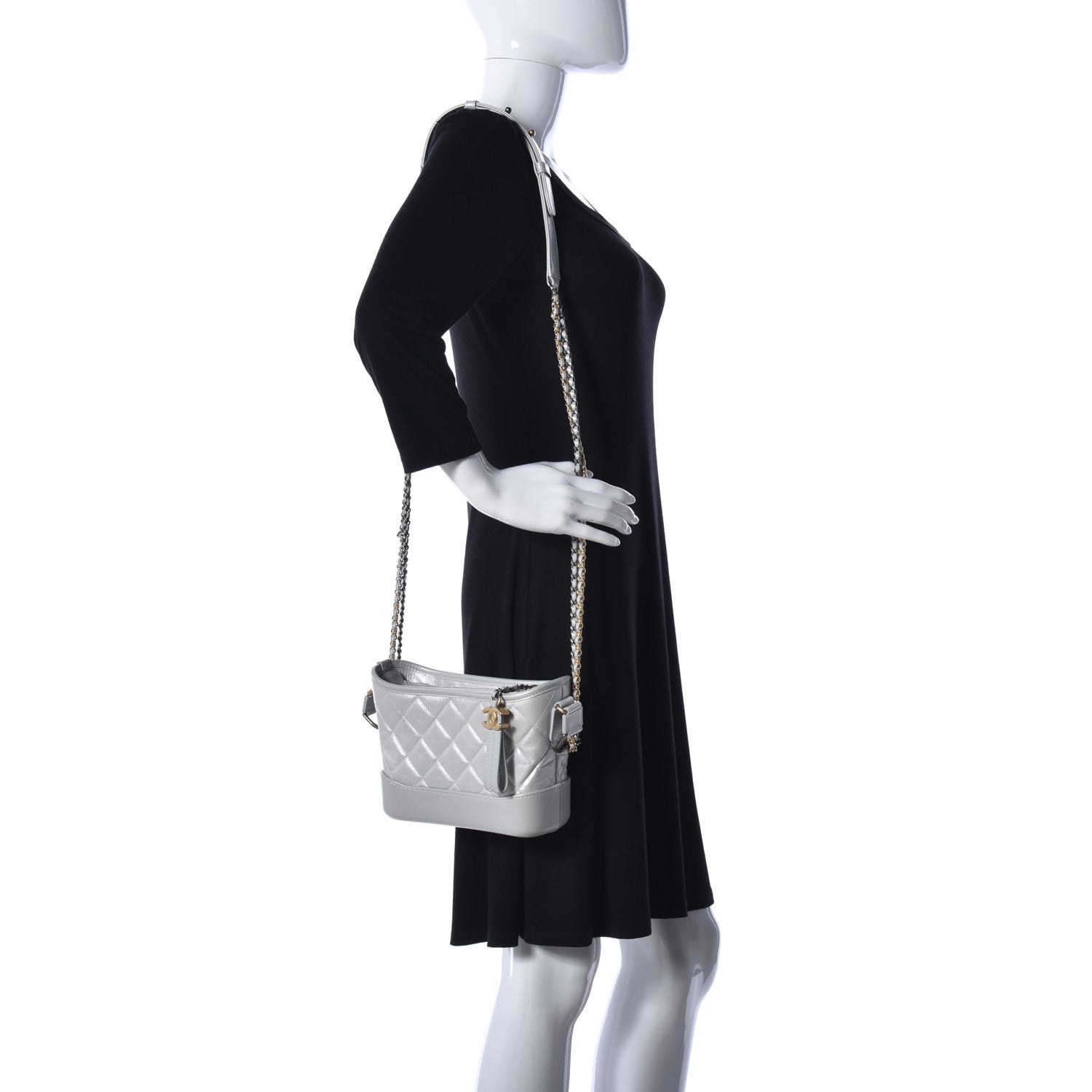 Chanel Metallic Aged Calfskin Quilted Small Gabrielle Hobo Light Silver 2 of 11