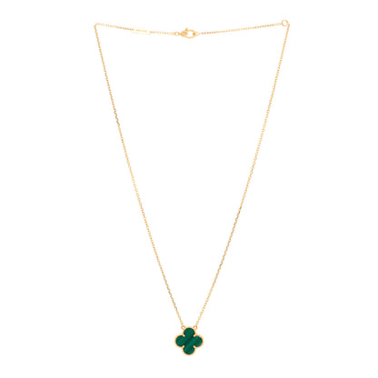 Van Cleef & Arpels 18K Yellow Gold Malachite Vintage Alhambra Pendant Necklace 3 of 4
