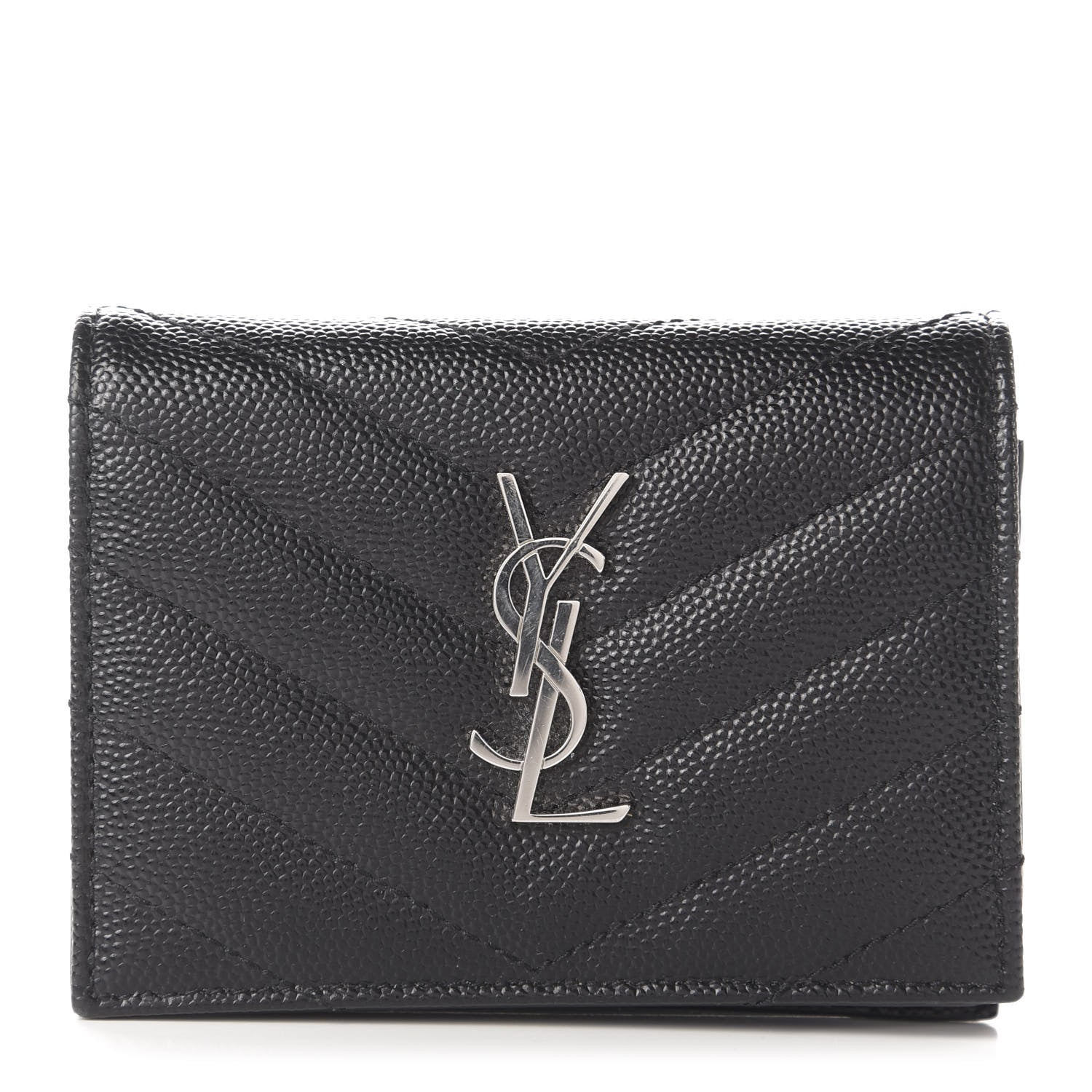 Saint Laurent Grain De Poudre Matelasse Chevron Monogram Card Case Black 1 of 11
