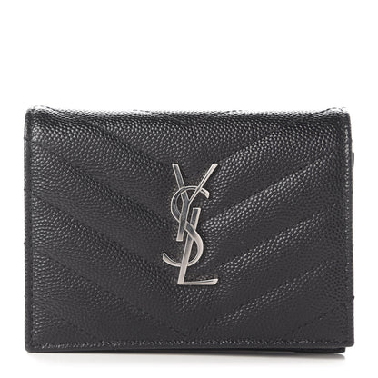 Saint Laurent Grain De Poudre Matelasse Chevron Monogram Card Case Black 1 of 11