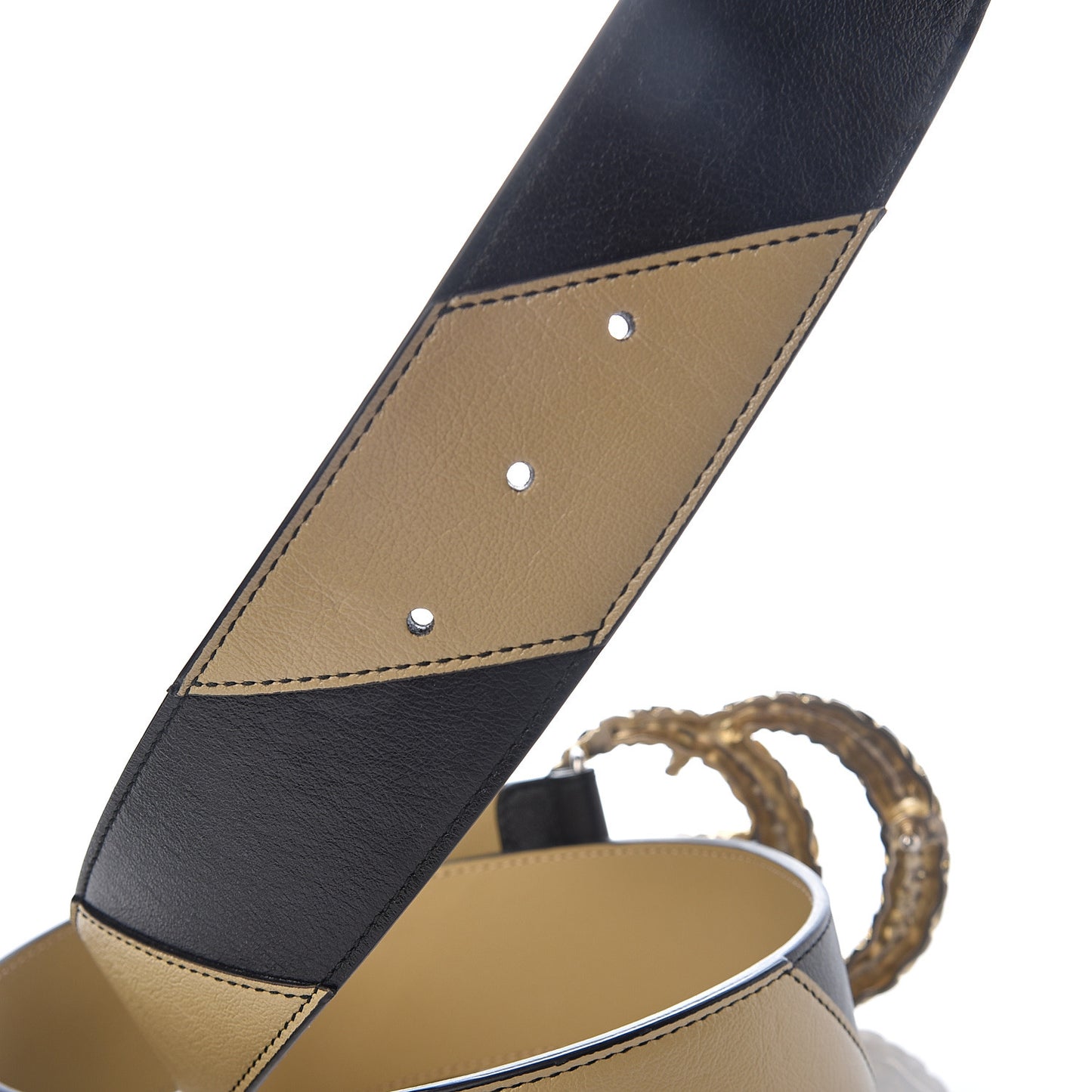 Calfskin Striped Textured Double G 50mm Belt 90 36 Black Beige