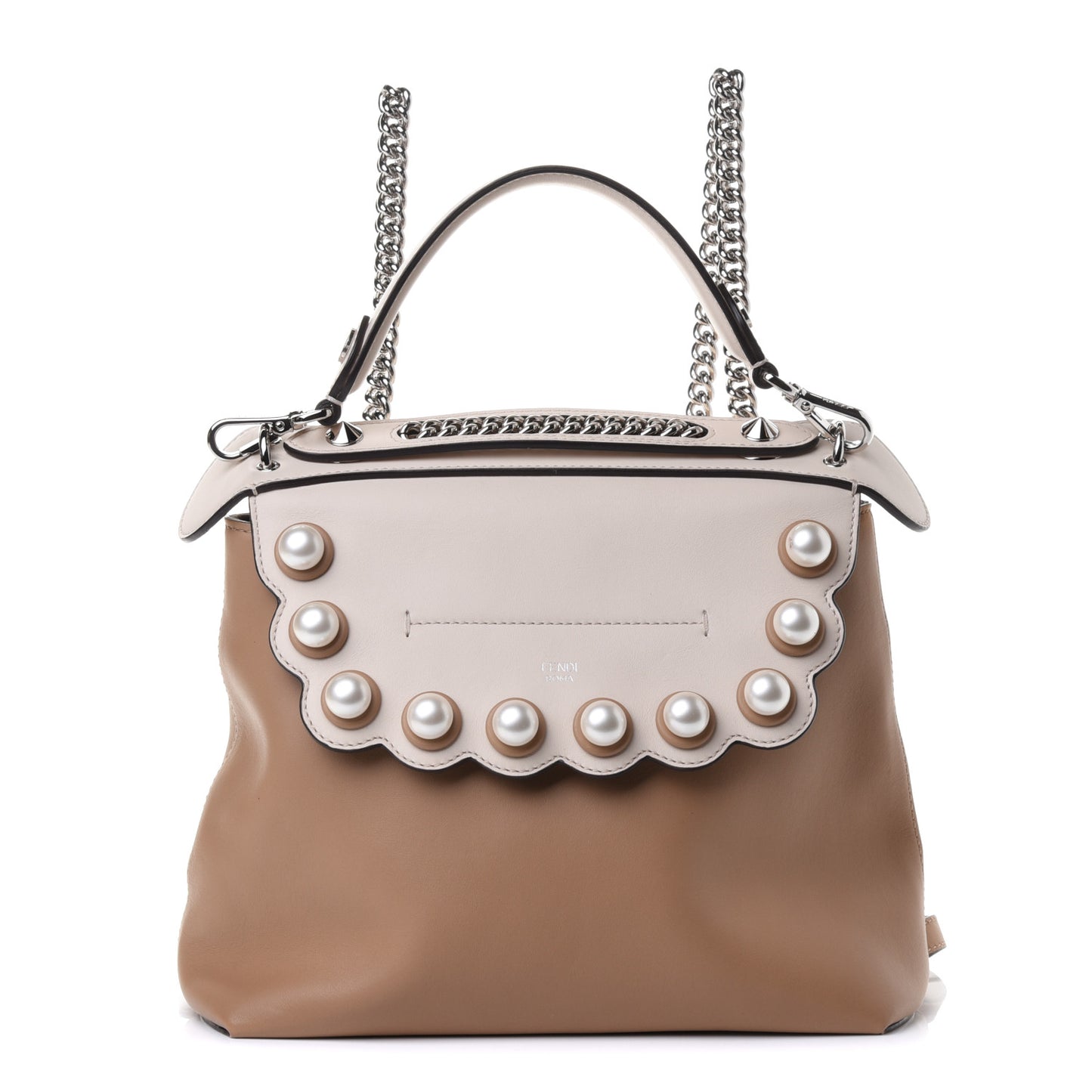 Vitello Century Pearl Bi-Color Scalloped Back to School Backpack Cuoio Camelia