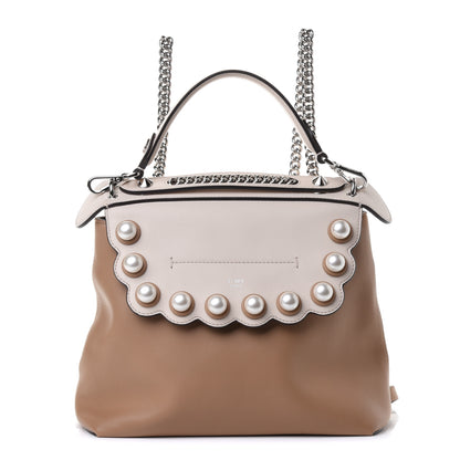 Fendi Vitello Century Pearl Bi-Color Scalloped Back to School Backpack Cuoio Camelia 1 of 4