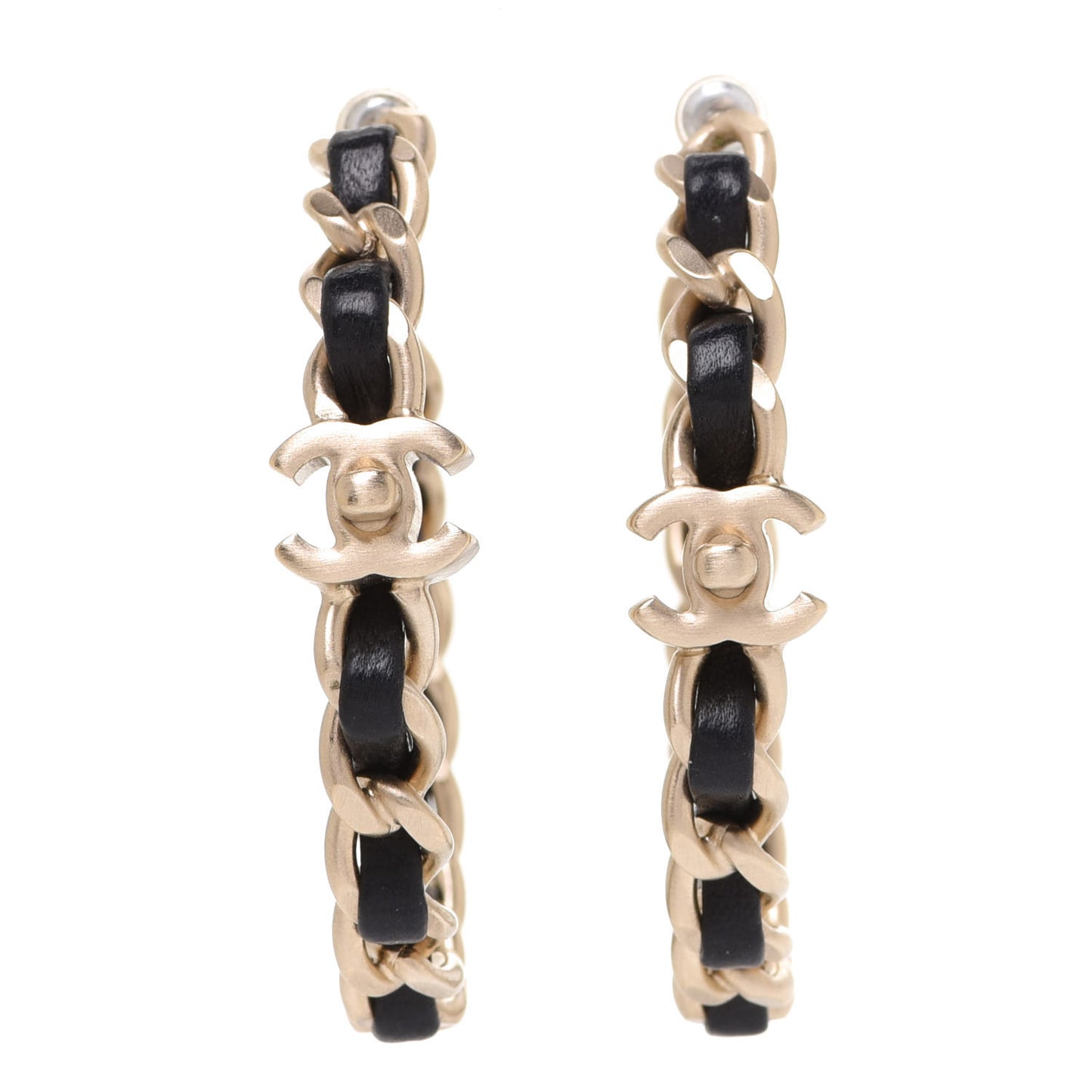 Lambskin CC Turnlock Chain Hoop Earrings Gold Black